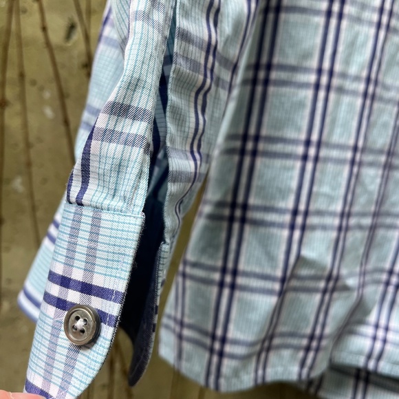 Ermenegildo Zegna - Mens Casual Button Down Shirt- Large - Navy/Aqua, XL, EUC - Picture 6 of 13